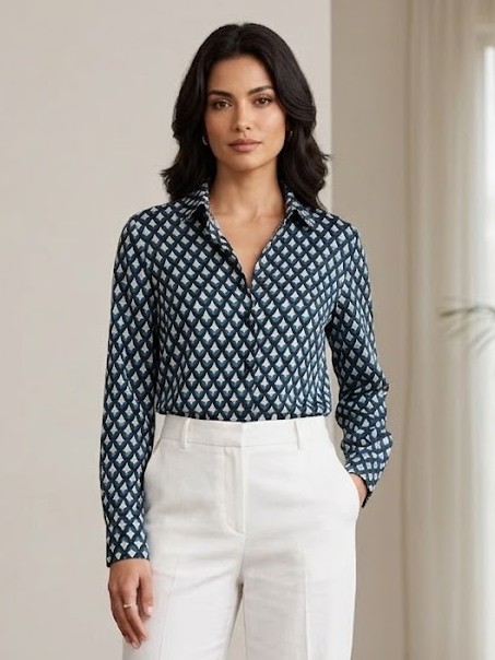 Camicia donna fantasia blu bianco Reno