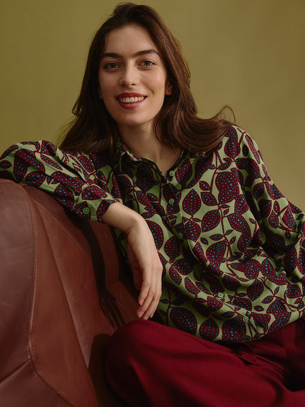 Camicia oversize donna fantasia Bordeaux verde