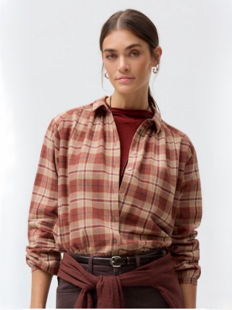 Camicia donna scozzese in cotone bio Terracotta