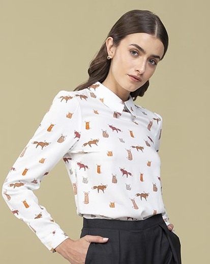 Camicia con zip sulla schiena ELETTRA - Bianca con volpi - Quid