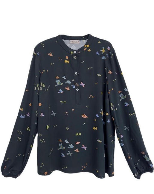 Camicia fantasia uccellini Nera Panama - Progetto Quid