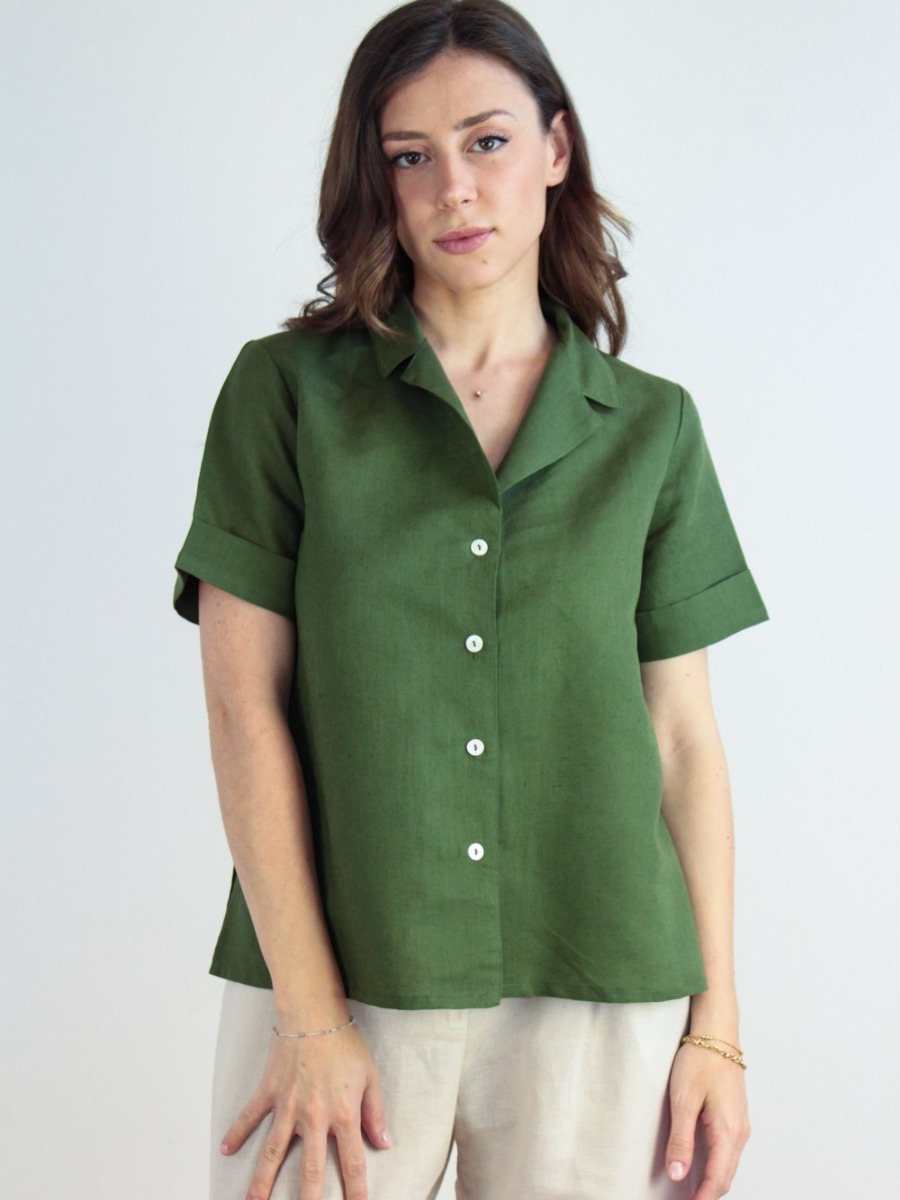 Camicia donna in lino Damiana Verde foresta