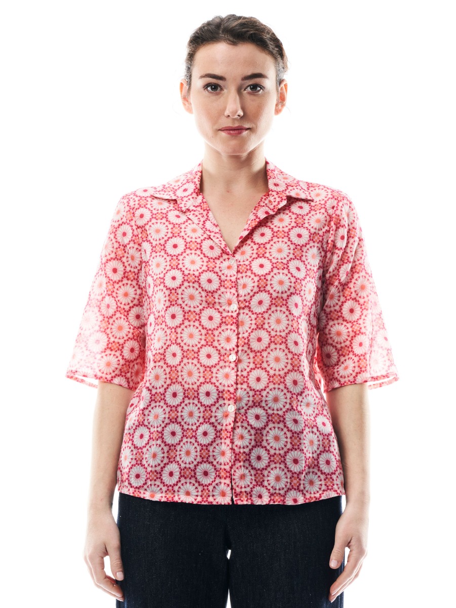 Camicia in cotone maniche corte DENI fantasia Fucsia