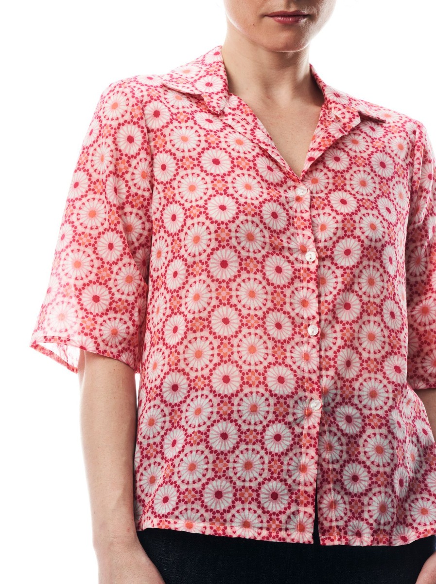 Camicia in cotone maniche corte DENI fantasia Fucsia