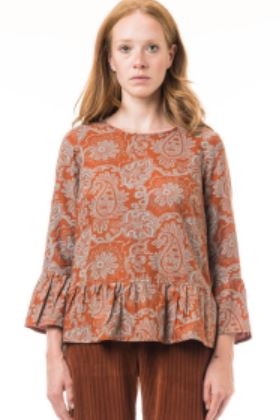 Camicia top Scorpius Arancio picante fantasia Paisley On Earth - Altromercato