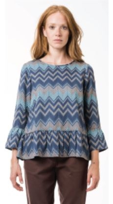 Camicia top con riprese Amica fantasia azzurra On Earth - Altromercato