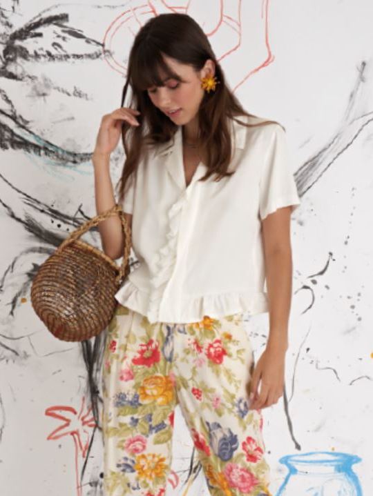 Camicia corta in viscosa Gemme bianca