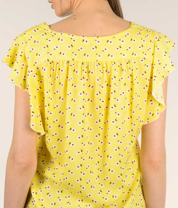 Camicia donna con maniche corte voile TROPEA - fantasia floreale gialla - Quid