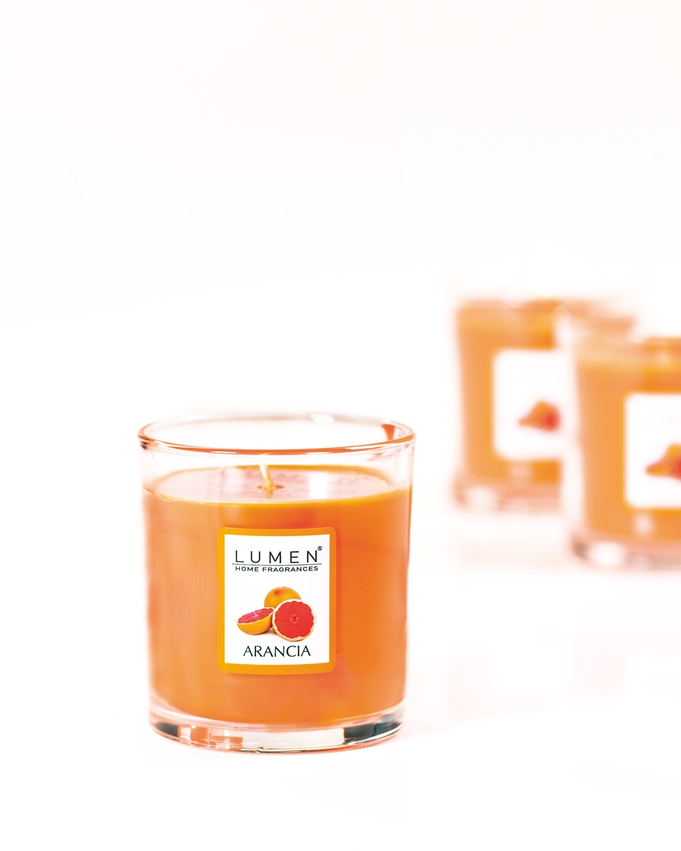 Candela vegetale profumanta fragranza ARANCIA in vasetto di vetro - LUMEN