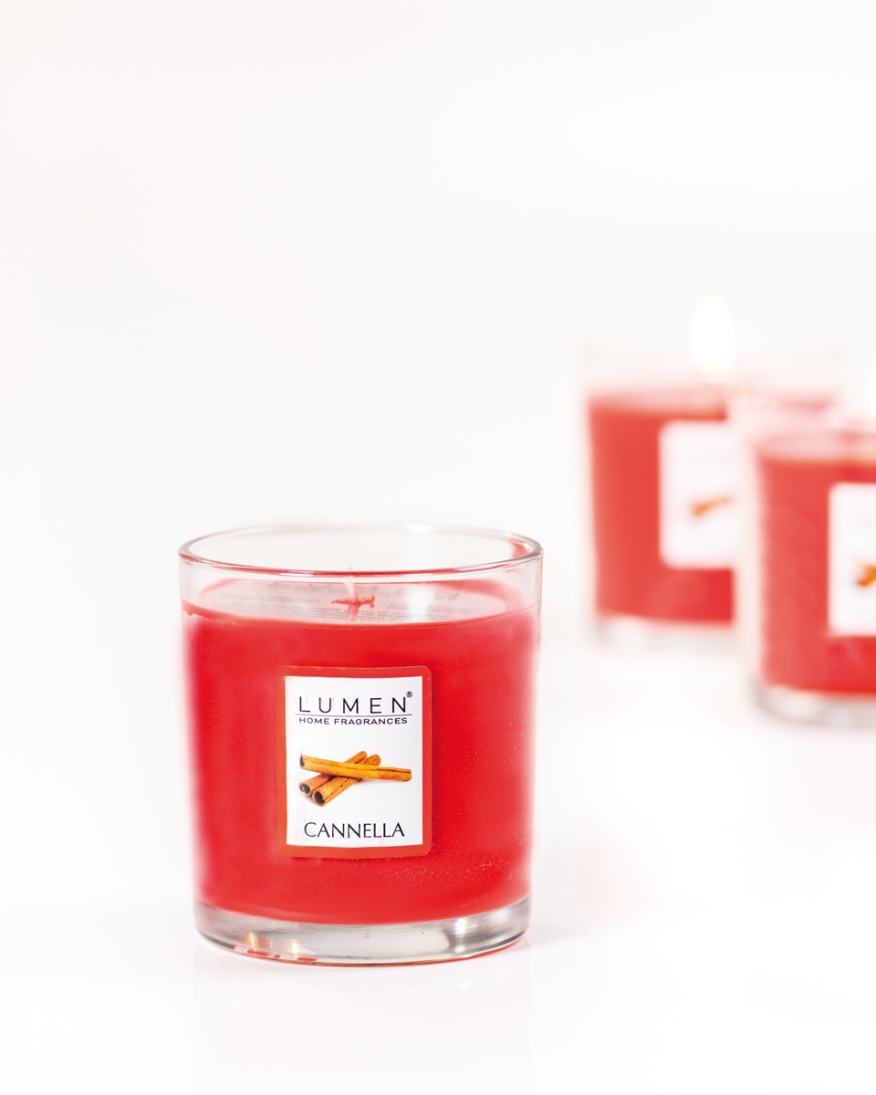 Candela vegetale profuma ambienti fragranza CANNELLA in vasetto di vetro - LUMEN