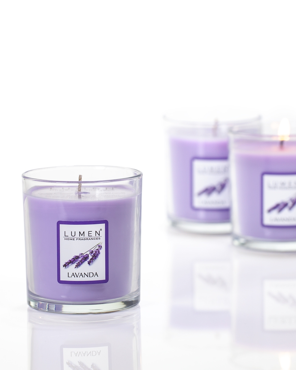 Candela vegetale profuma ambienti fragranza LAVANDA in vasetto di vetro - LUMEN