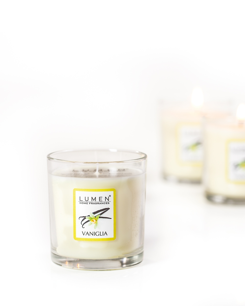Candela vegetale profuma ambienti fragranza VANIGLIA in vasetto di vetro - LUMEN