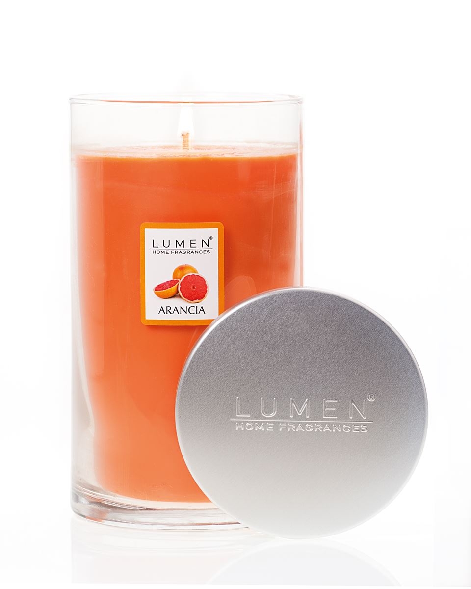 Candela vegetale profumanta fragranza ARANCIA in vaso di vetro 600ml - LUMEN