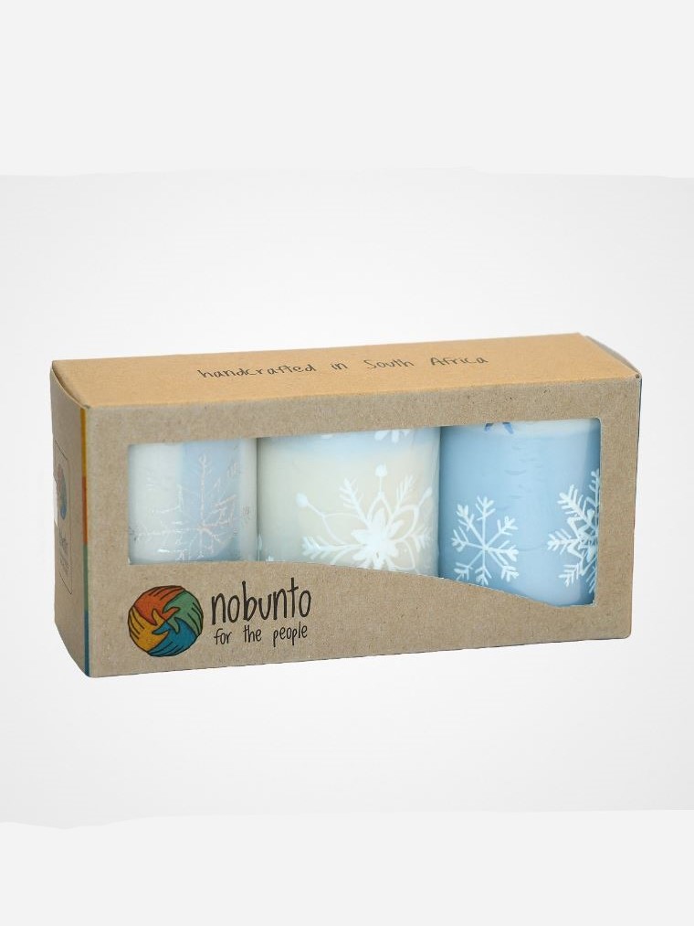 Set 3 Candele decorative Kapoko fiocchi di neve Natale cm 5x7.