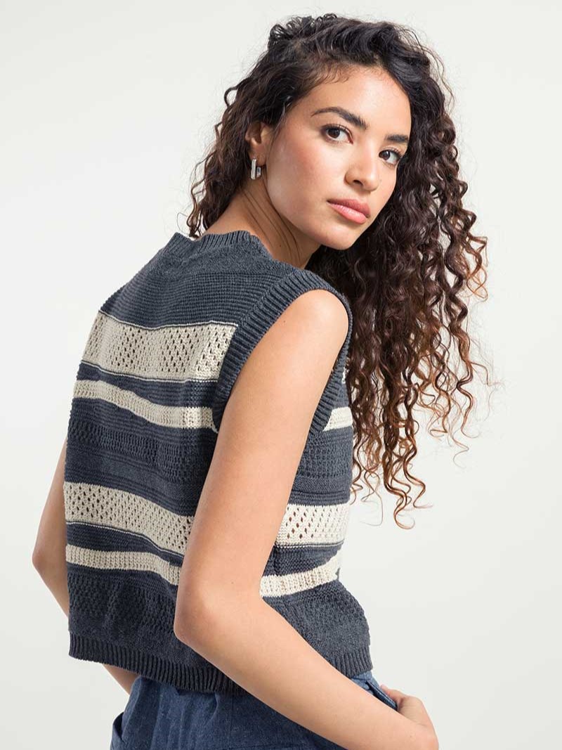 Canotta donna a righe in cotone rigenerato Cassandra grigio beige - Rifò