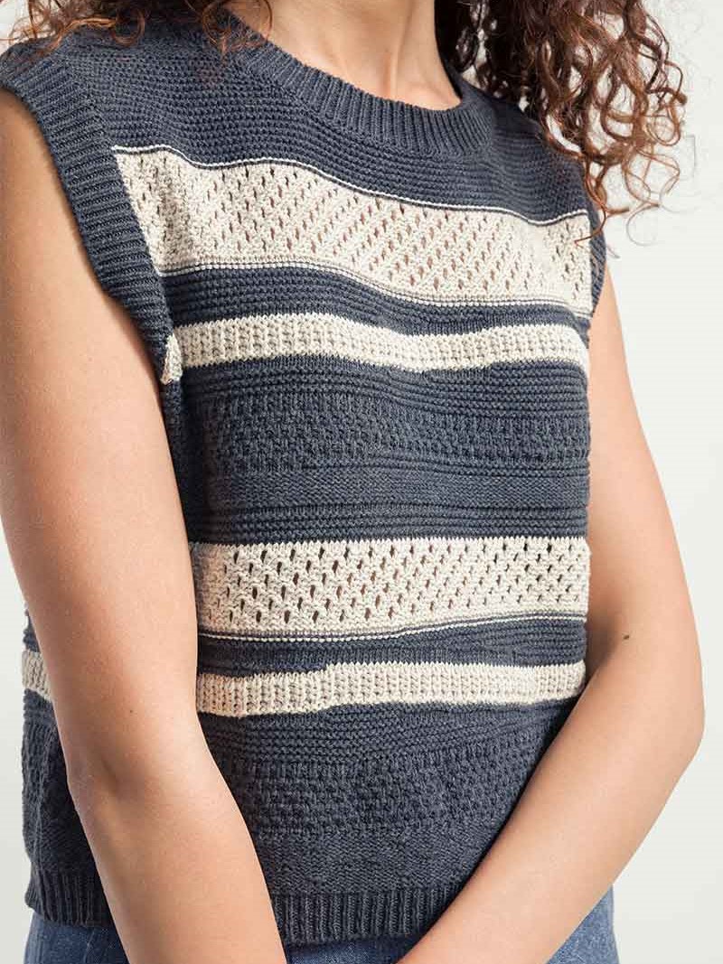 Canotta donna a righe in cotone rigenerato Cassandra grigio beige - Rifò