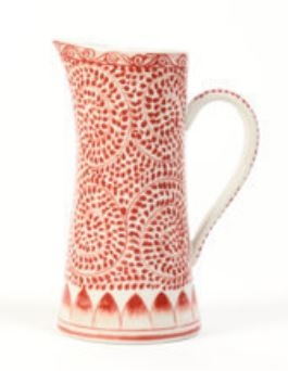 Caraffa in ceramica rossa e bianca