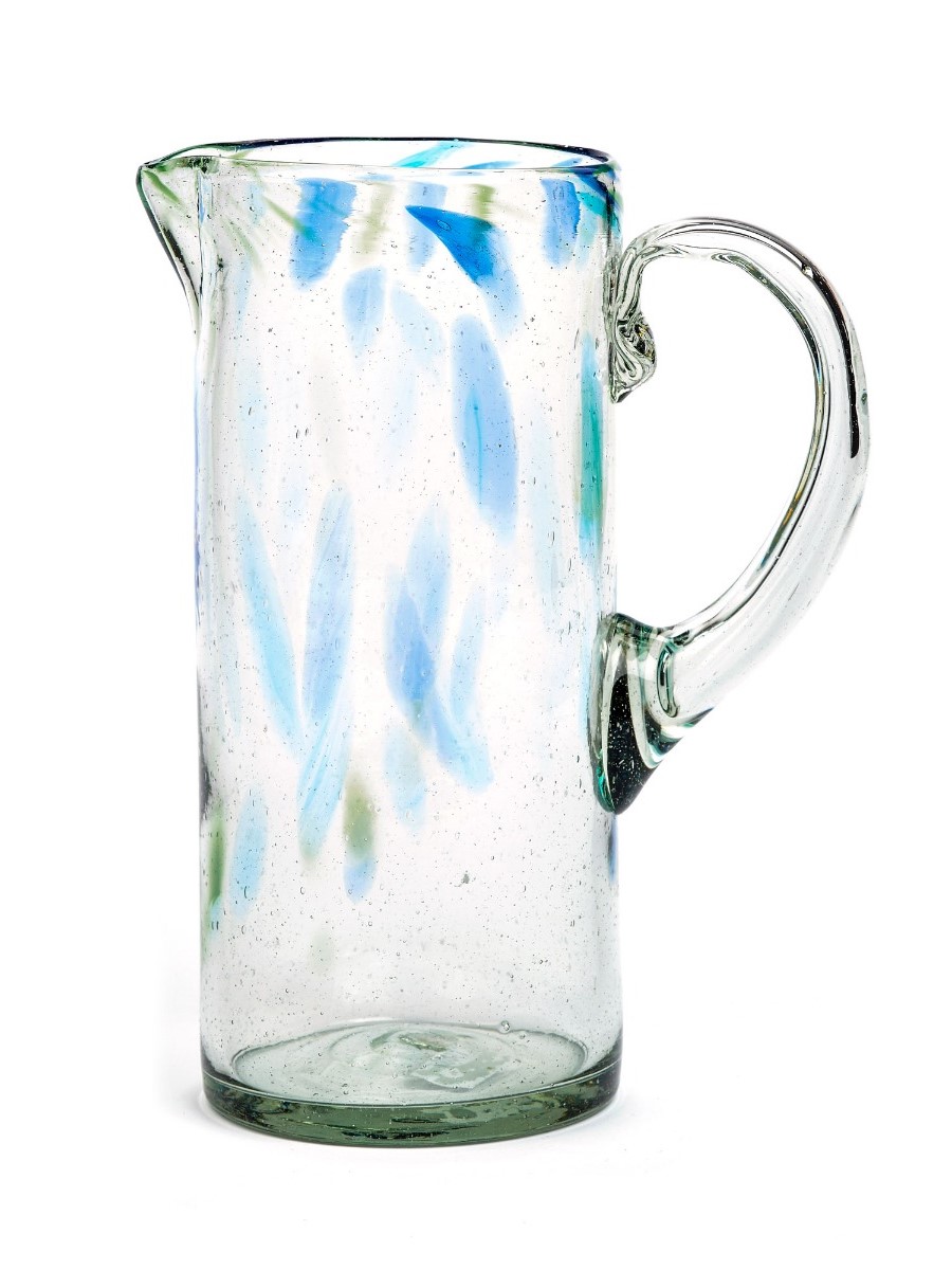 Caraffa in vetro soffiato gocce blu