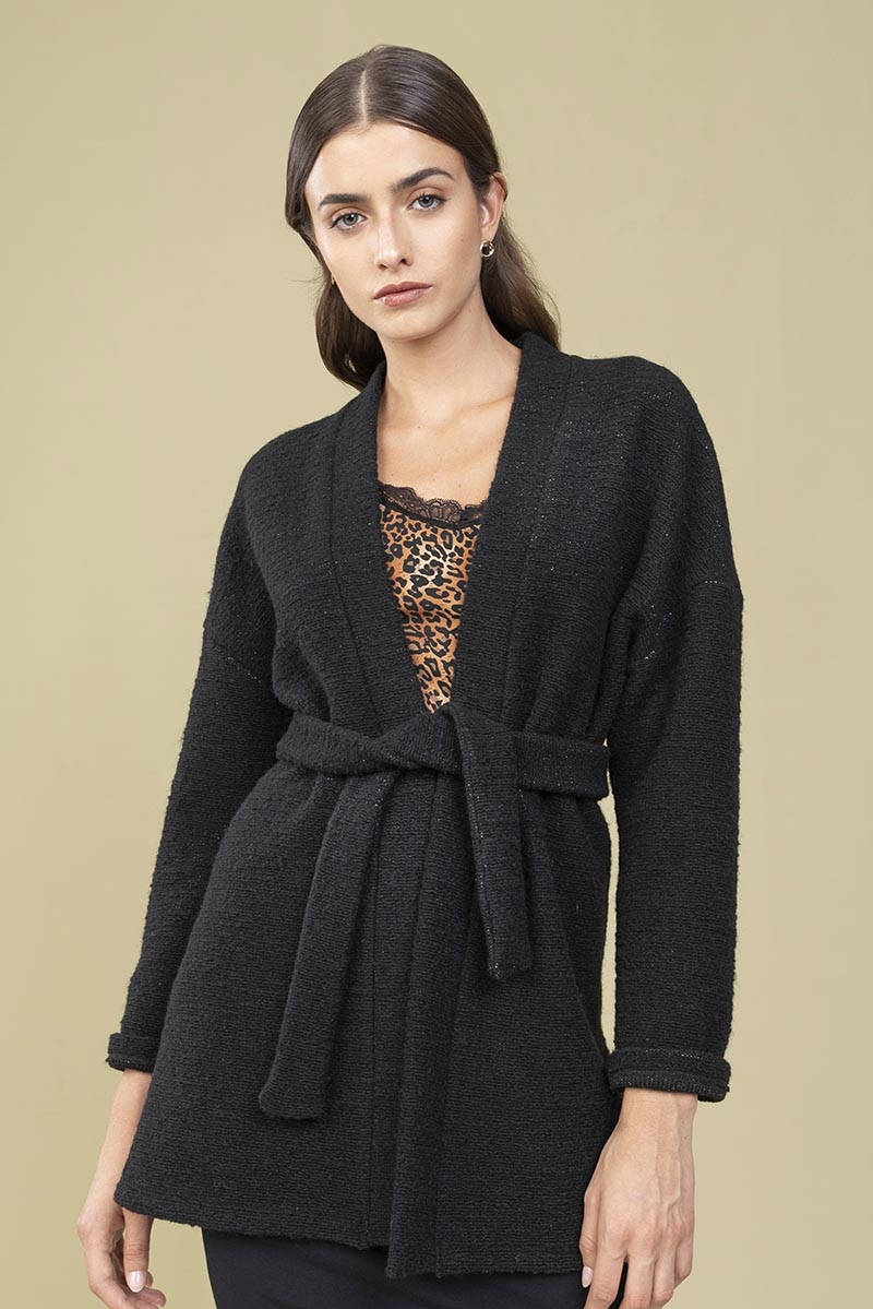Cardigan a vestaglia in lana rigenerata - Nero - Quid