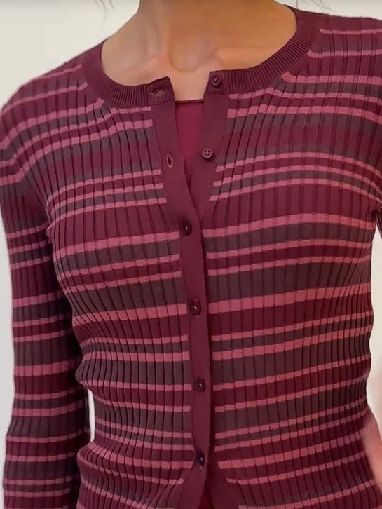 Cardigan donna costina a righe Bordeaux