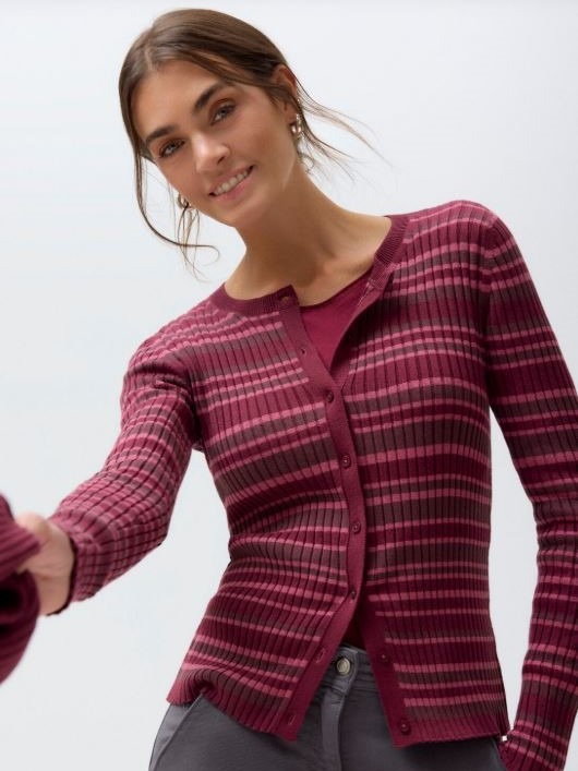 Cardigan donna costina a righe Bordeaux