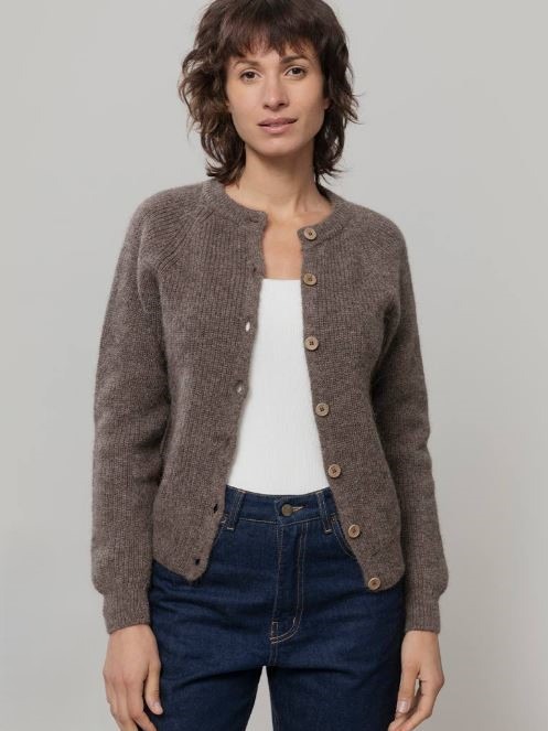 Cardigan donna in alpaca rigenerata Vittoria argilla - Rifò