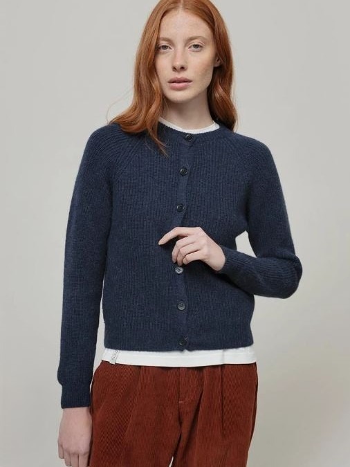 Cardigan donna in alpaca rigenerata Vittoria blu - Rifò