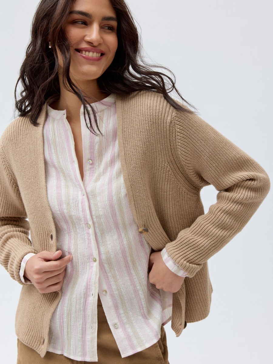 Cardigan donna a V costa inglese Beige