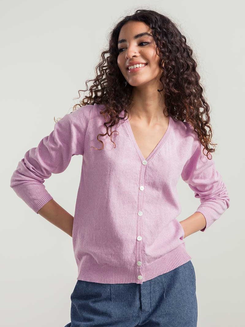 Cardigan donna in cotone rigenerato Lucia Rosa magnolia, Rifò