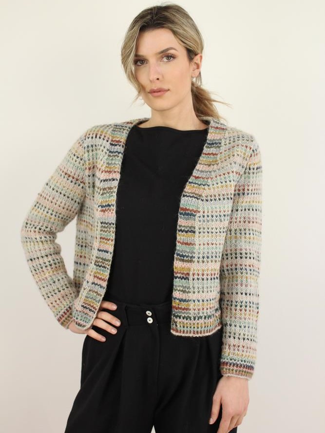 Cardigan in lana Multicolore fatto a mano Agata - On Earth
