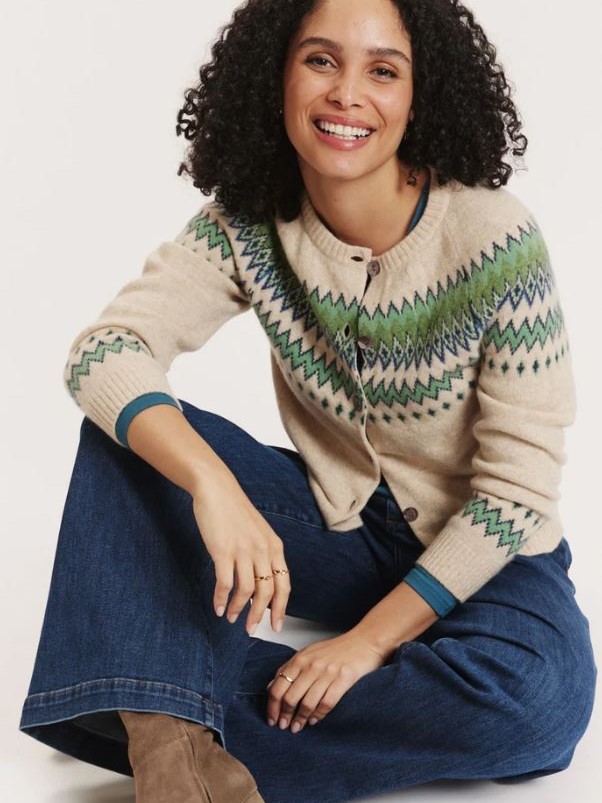 Cardigan Donna Jacquard Norvegese Leona Avorio in Lana RWS