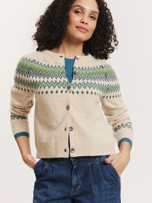 Cardigan Donna Jacquard Norvegese Leona Avorio in Lana RWS