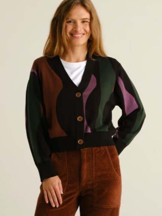 Cardigan donna Kanan righe ondulate nero castagna