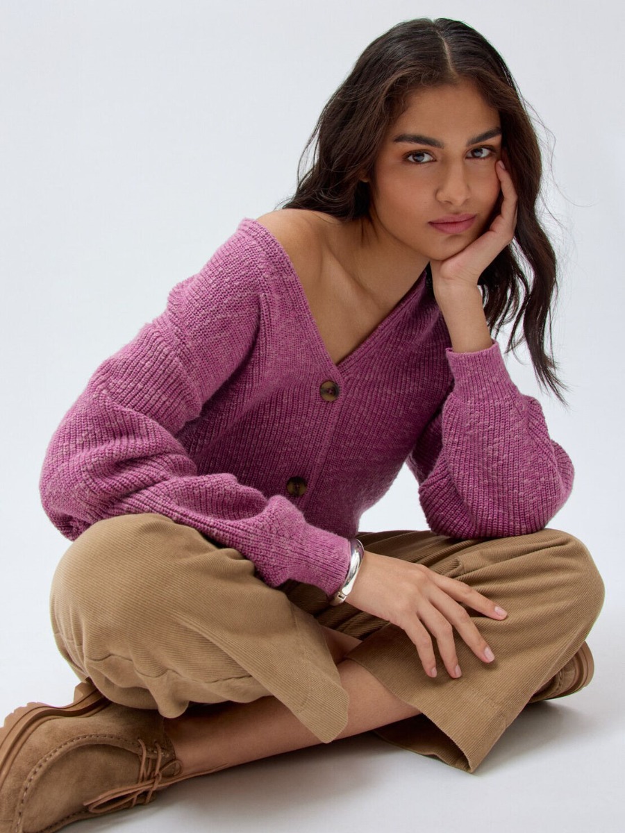 Cardigan donna a V costa inglese Malva