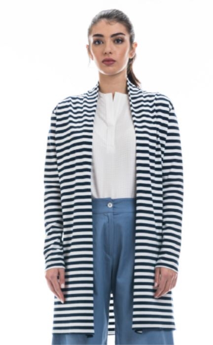 Cardigan in cotone jersey a righe Primula - Bianco nero - On Earth