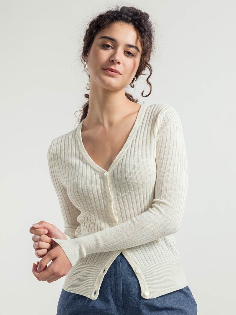 Cardigan in seta rigenerata Realma bianco grezzo - Rifò