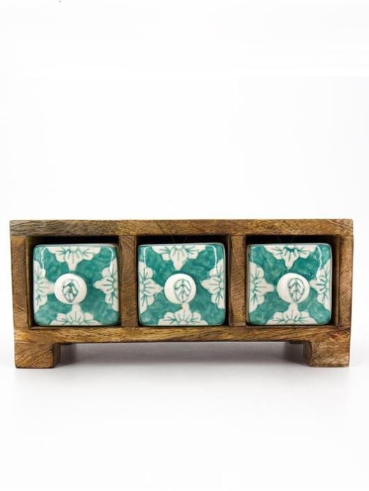 Porta gioie, cassettiera in legno 3 cassetti ceramica multicolore