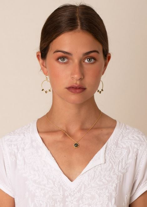 Orecchini ad anella con 3 pietre labradorite ovali placcati oro - Mandum
