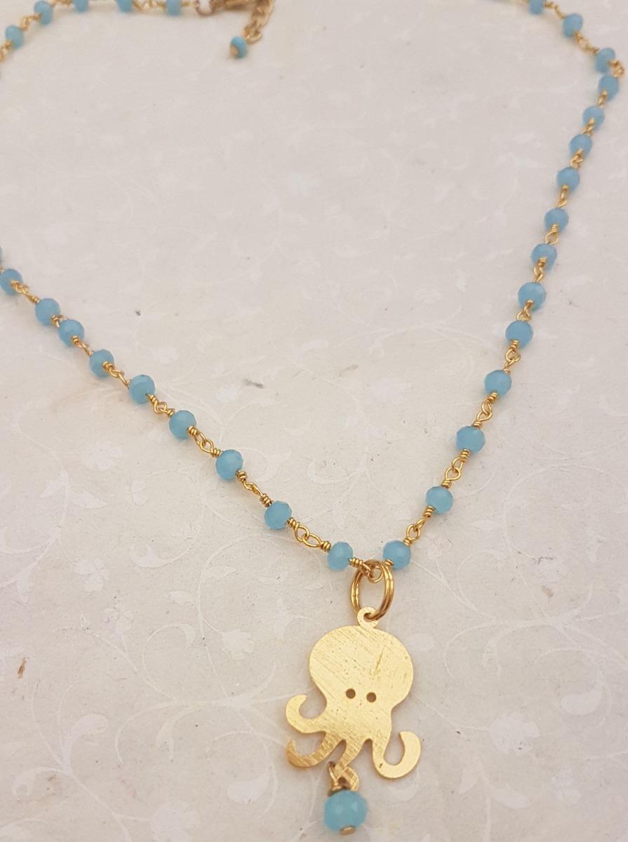 collana pietre azzurre ciondolo Polipo placcato oro