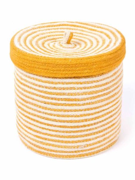 Cesto con coperchio in juta - righine gialle