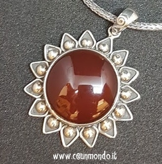 Ciondolo con Granato a forma di fiore in argento 45mm