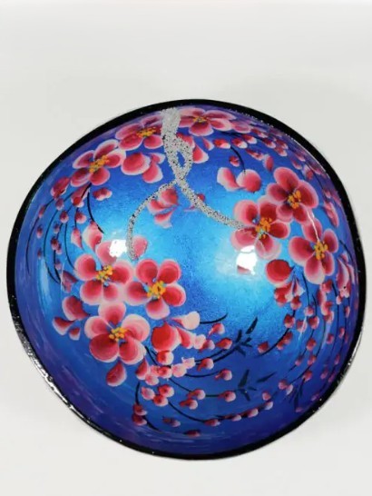 Ciotola in cocco laccato Azzurro fiori di pesco
