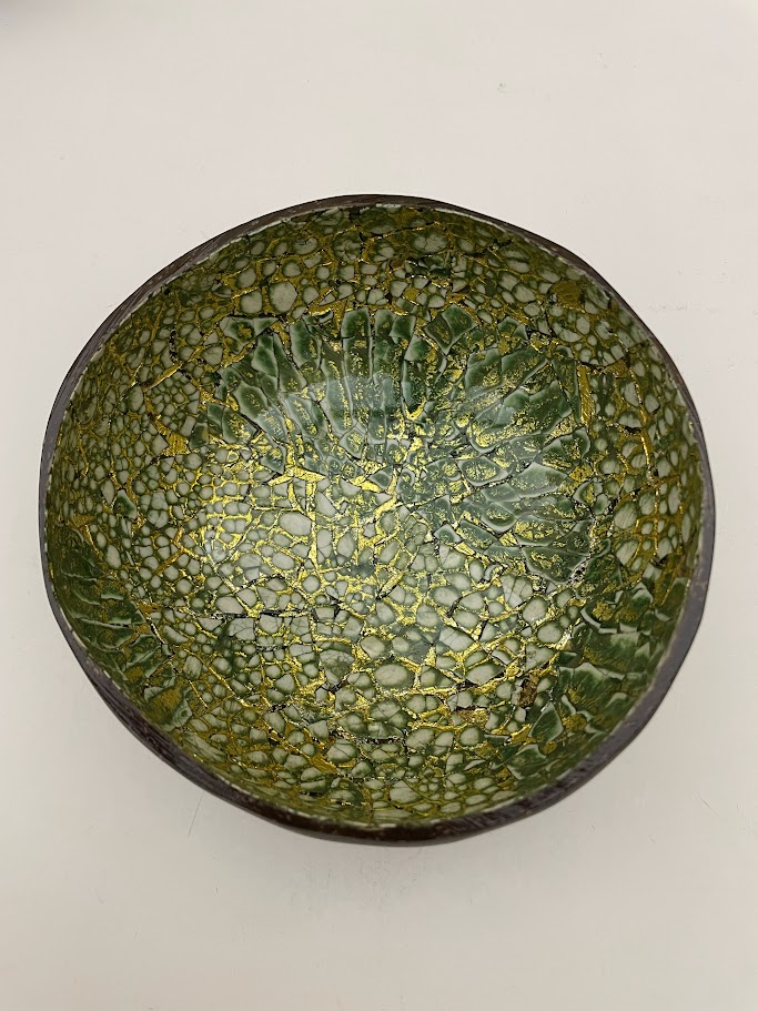 Ciotola cocco, ciotola aperitivo disegno Verde e oro
