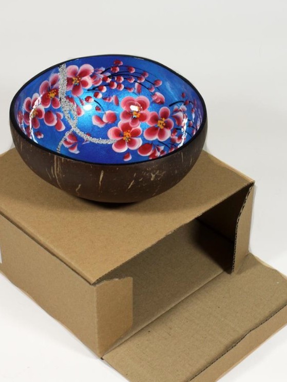 Ciotola in cocco laccato Azzurro fiori di pesco