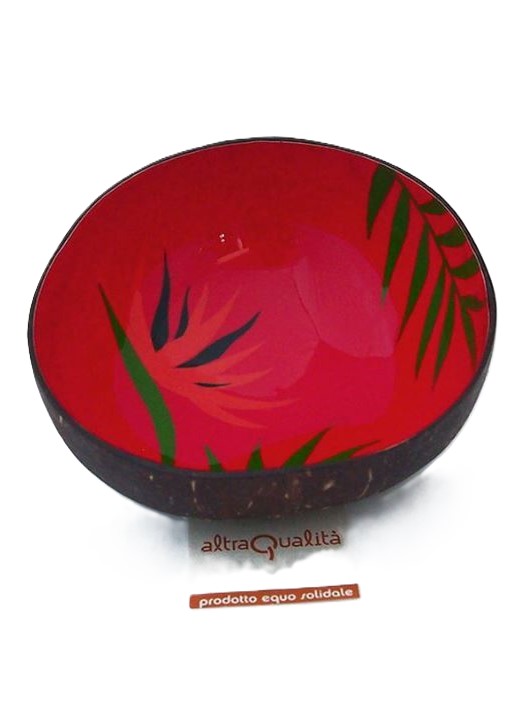 Ciotola in cocco laccato in Rosso con palme