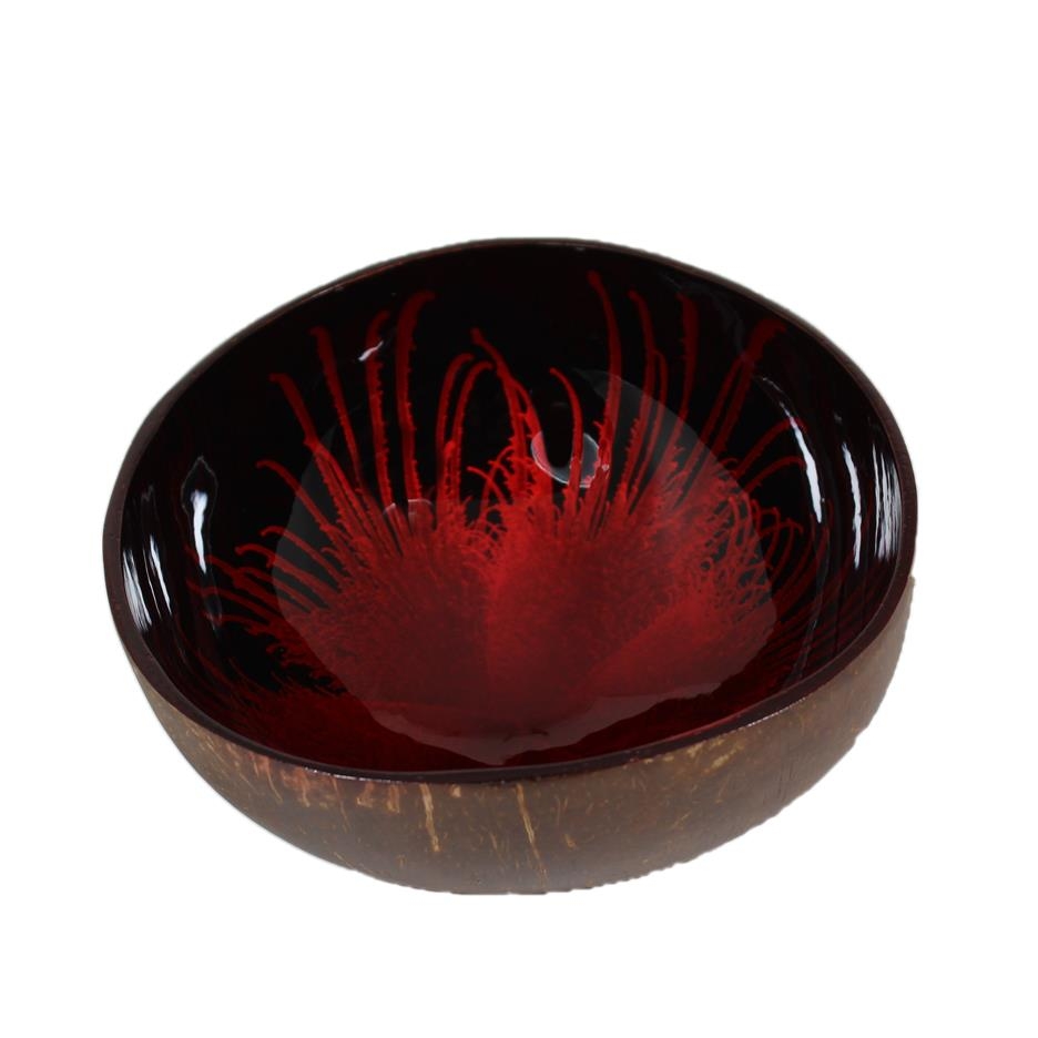 Ciotola in cocco laccato piuma rossa