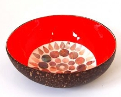 Ciotola in cocco laccato in Rosso con inserti madreperla