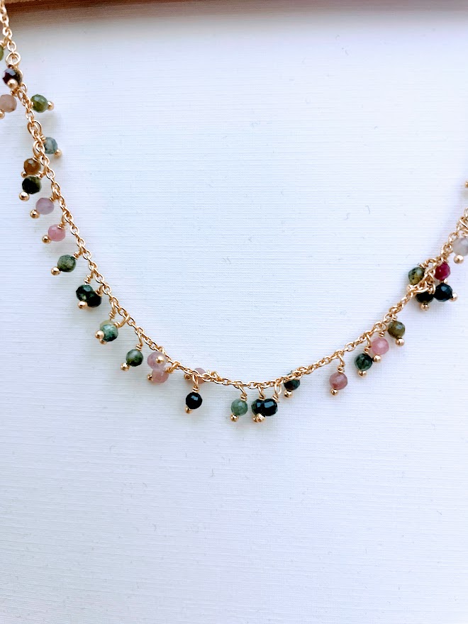 Collana tormalina pietre multicolore placcata oro, Eri Mandum.