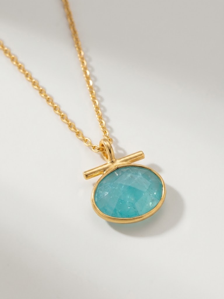 Collana acquamarina pendente placcata oro, Haru Mandum
