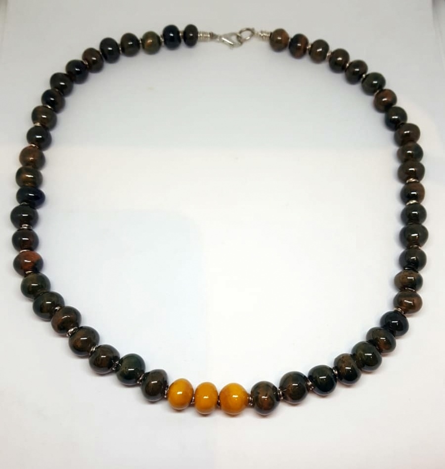 Collana girocollo con perle di ceramica Verde e Giallo